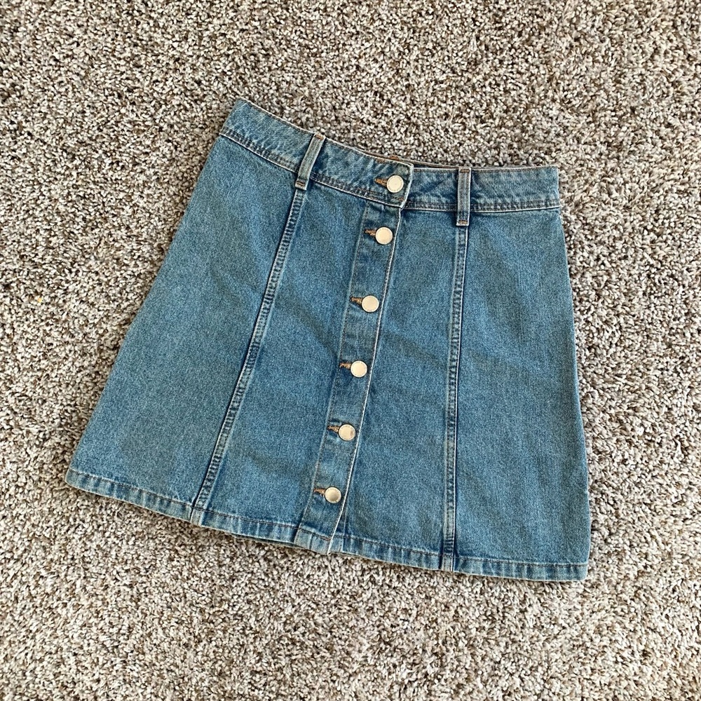 H&M Blue Denim Button-Front Midi Skirt